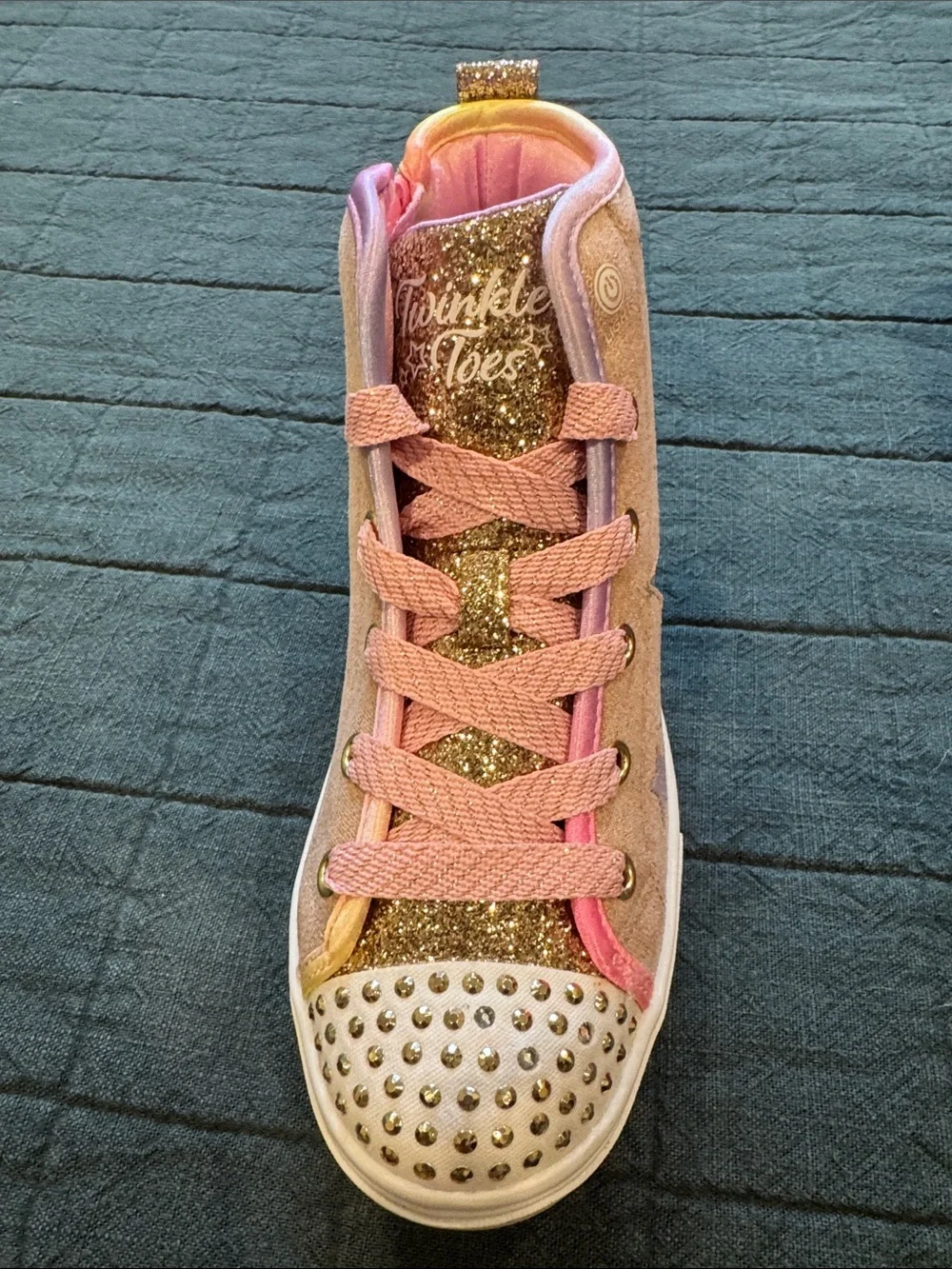 Skechers Girls Pink and Gold Glitter High-Top Sneakers